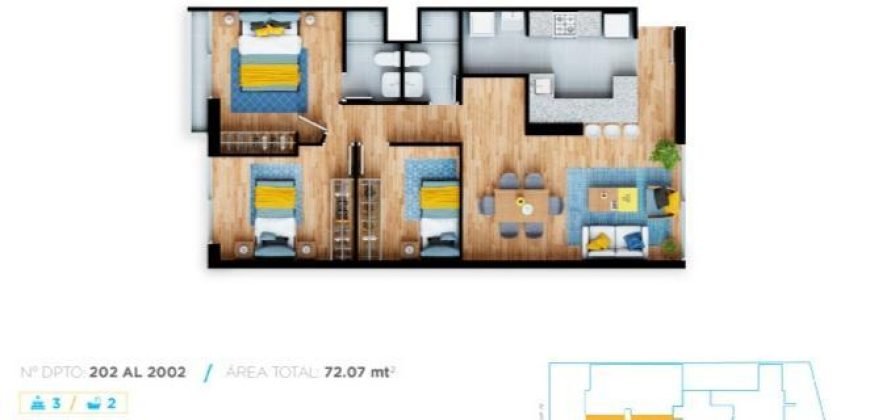Venta departamento de 67 m2 3 dorm Cocheras disponibles